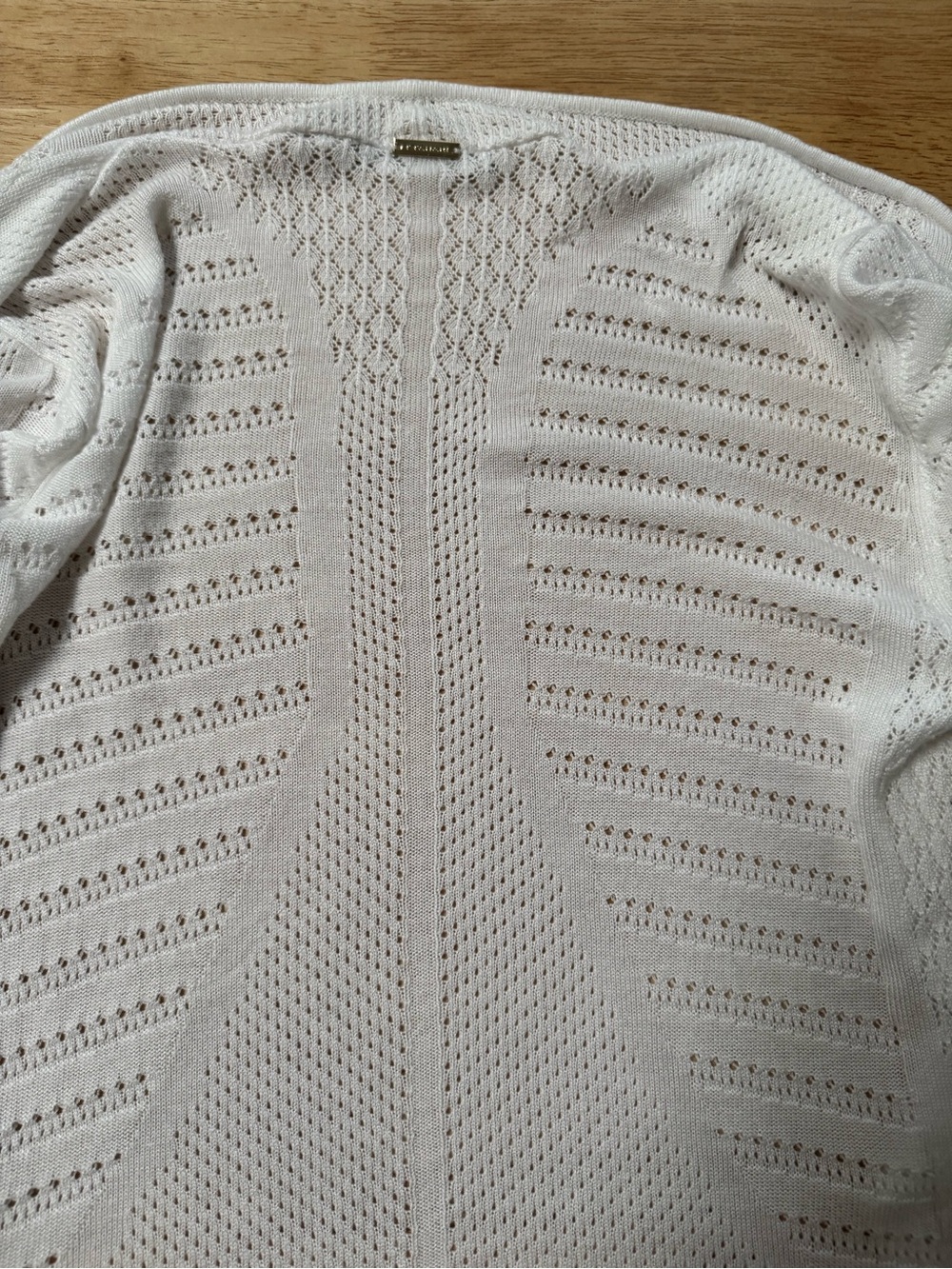 T Tahari White Pointelle Open Front Draped Waterfall Cardigan Knit Sweater L - Picture 7 of 12